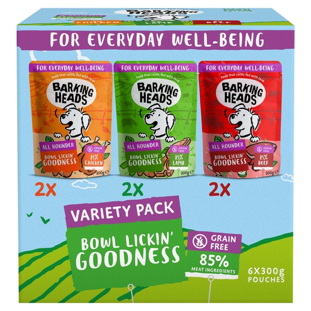 Barking Heads dog food wet pouches variety pack 6x300g - British product