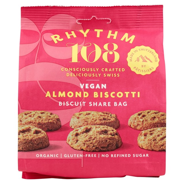 Rhythm 108 Swiss Vegan Almond Biscotti biscuit 135g, imported from the UK