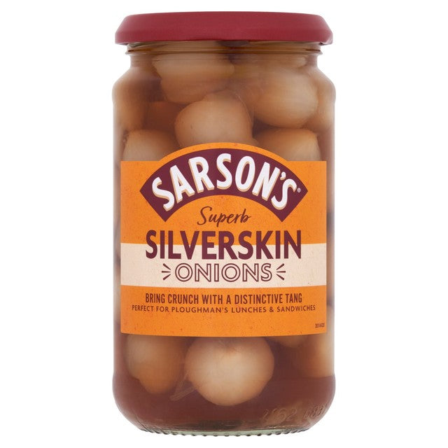 Sarson's medium & tangy silverskin onions 460g (British brand)