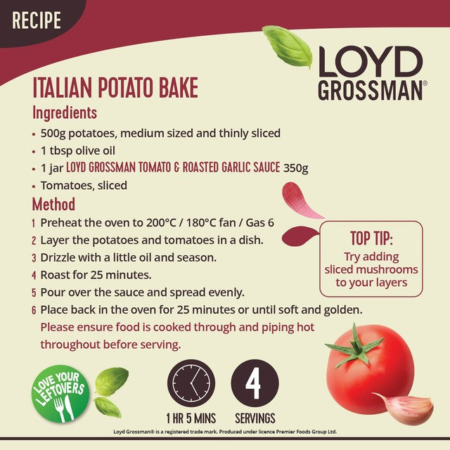 Loyd Grossman Tomato & Roasted Garlic Pasta Sauce 350g, UK version