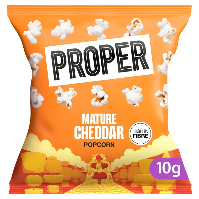 Propercorn mature cheddar popcorn 6x10g multipack, imported from the UK