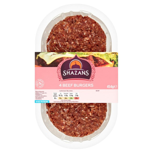 Shazan spicy quarter pound beef burgers 454g (British brand)