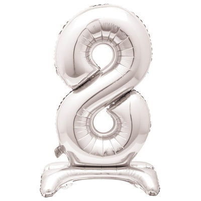 Unique Party Giant Silver Foil Number 8 Standing Balloon 76cm