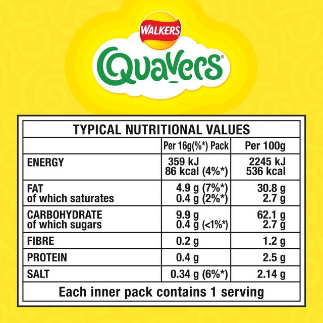 Walkers Quavers cheese snacks multipack 6x16g (British brand)