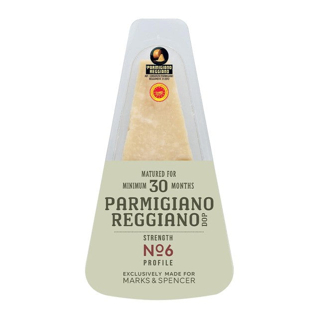 M&S Parmigiano Reggiano DOP hard cheese 200g, imported from the UK