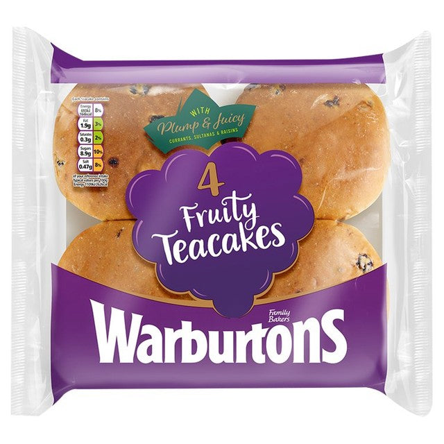 Warburtons fruity teacakes 4 per pack (British brand)