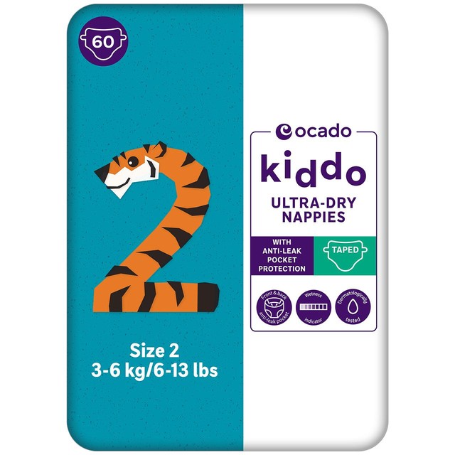 Ocado Kiddo Nappies Size 2 60 Pack, imported from the UK