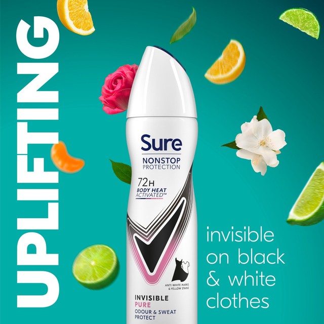 Sure women's antiperspirant deodorant Invisible Pure 150ml (British brand)