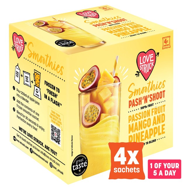 Love Smoothie passion fruit pineapple mango smoothie mix 4 x 120g, UK version