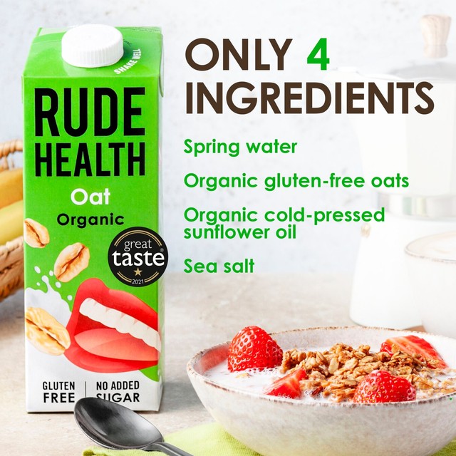 Rude Health organic oat drink 1L, imported from the UK