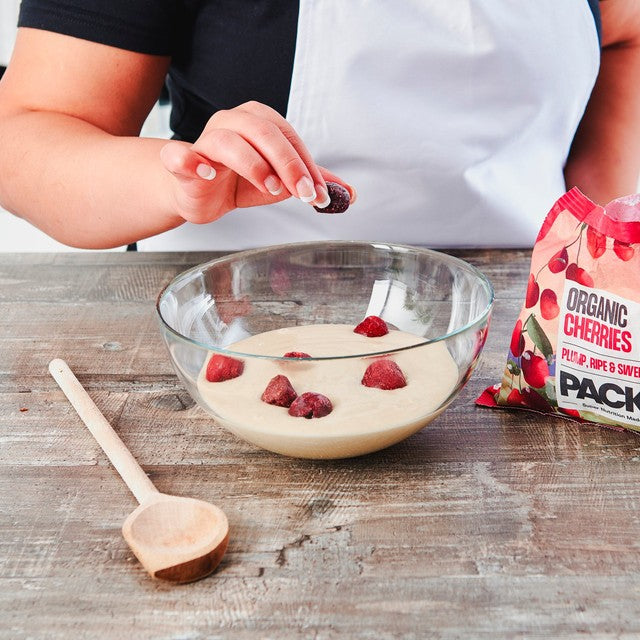 Pack'd organic sweet pitted cherries 300g, imported from the UK
