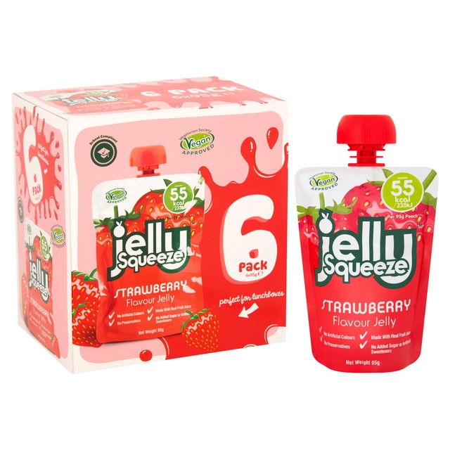 Jelly Squeeze strawberry jelly pouches multipack 6 x 95g, UK version
