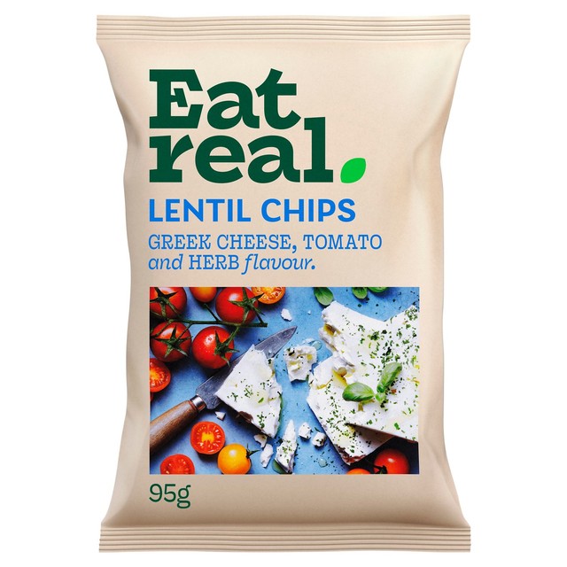 Eat Real lentil chips Greek cheese tomato and herb flavour 95g - British product
