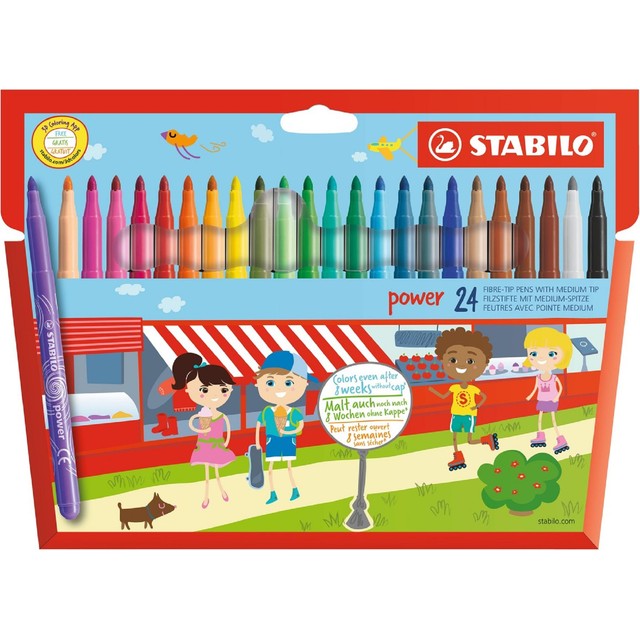 Stabilo Power colouring pens assorted colours wallet of 24 (British brand)