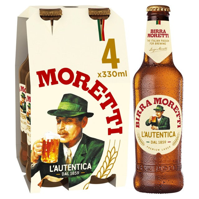 Birra Moretti lager beer bottles 4x330ml - British product