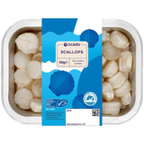 Ocado raw roeless scallops 150g, imported from the UK