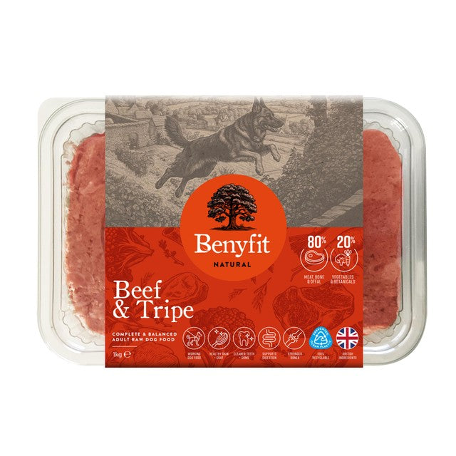 Benyfit Natural beef and tripe raw dog food 1kg - British product