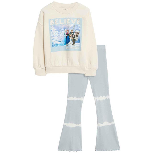 M&S Frozen sweatshirt and kickflare outfit ecru 3-4 years, imported from the UK