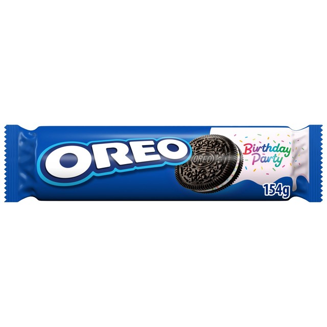 Oreo Birthday Party Sandwich Biscuits 154g, imported from the UK