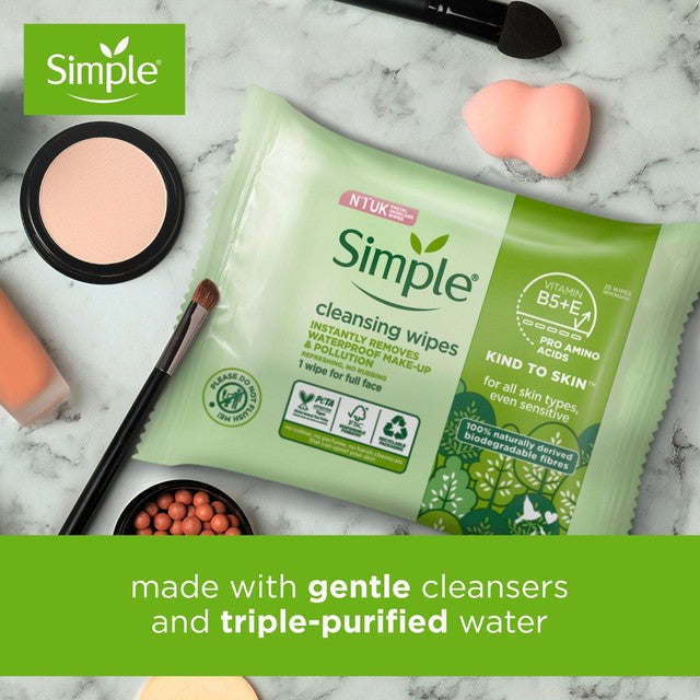 Simple Kind to Skin Biodegradable Face Wipes 25 Pack (British brand)