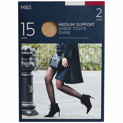 M&S Womens 15 Denier Medium Support Tights Opaline Sheer Tights Small