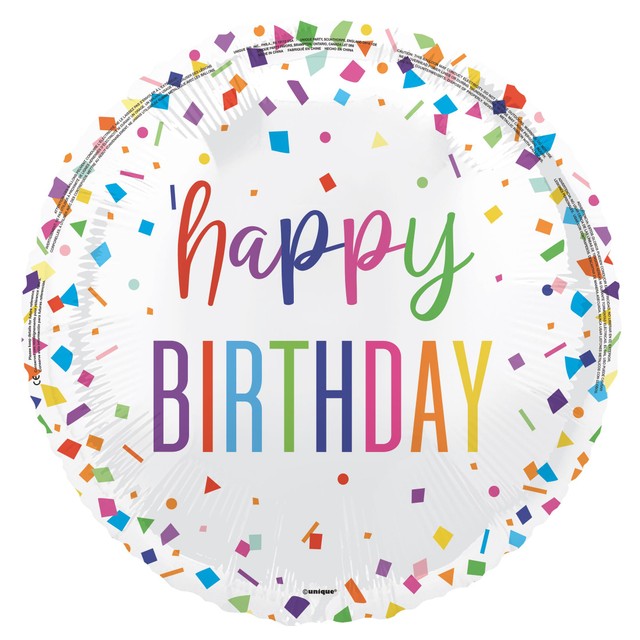 Unique Party confetti Happy Birthday foil balloon 18 inch - British product