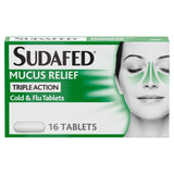 Sudafed Mucus Relief Triple Action Cold & Flu Tablets 16 tablets (British brand)