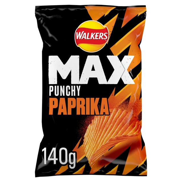 Walkers Max Punchy Paprika crisps 140g (British brand)