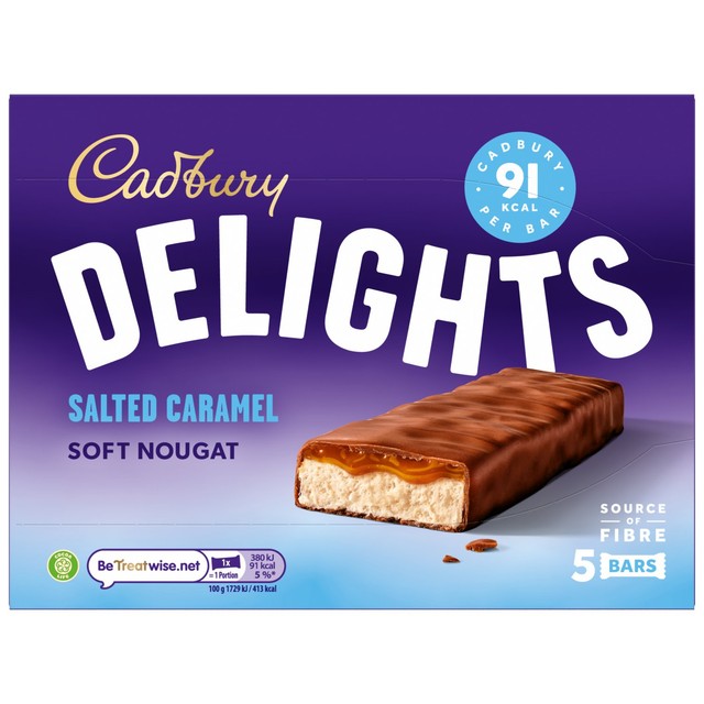 Cadbury Delights soft nougat salted caramel chocolate bars 5 x 22g - British product
