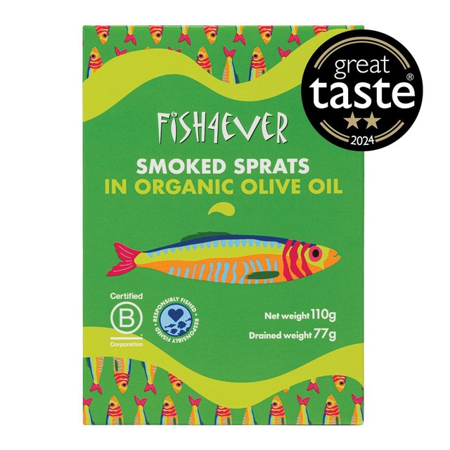 Fish 4 Ever smoked sprats in olive oil 110g - British product