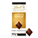 Lindt dark chocolate bar with crunchy waffle pieces 100g, UK version