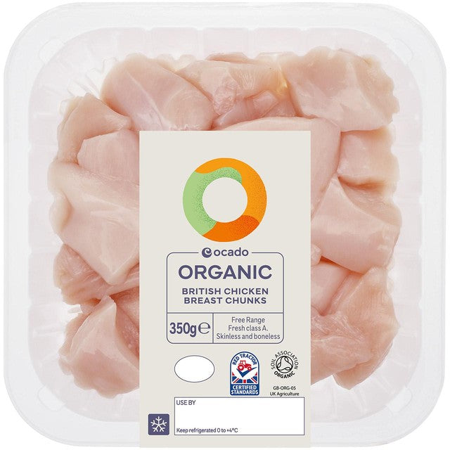 Ocado organic free range chicken breast chunks 350g, UK version