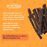 Pet Munchies venison strips dog treats 75g, imported from the UK