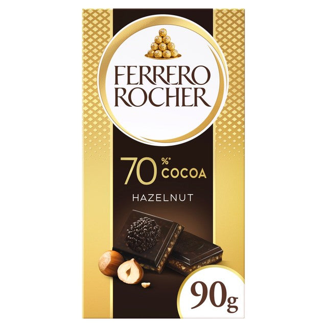 Ferrero Rocher 70% dark chocolate bar with hazelnuts 90g - British product