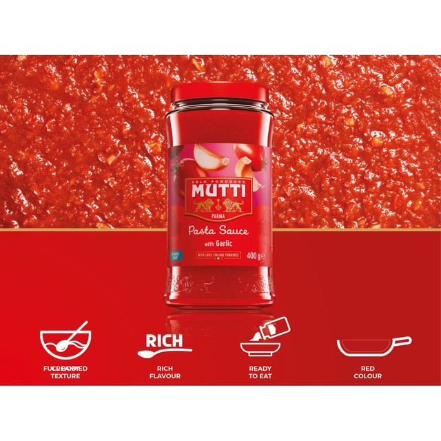 Mutti tomato & garlic pasta sauce 400g, imported from the UK