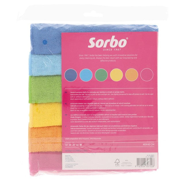 Sorbo Rainbow microfibre cloths 40x40cm 6pcs (British brand)