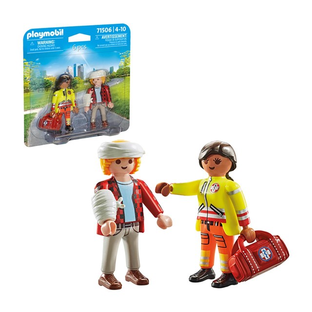 Playmobil medic and injured person toy set, imported from the UK