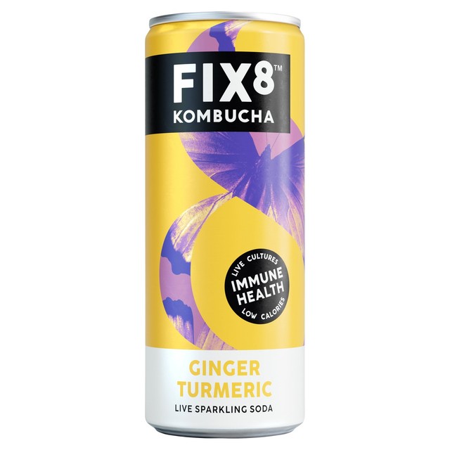Fix8 ginger turmeric kombucha soda 250ml - British product