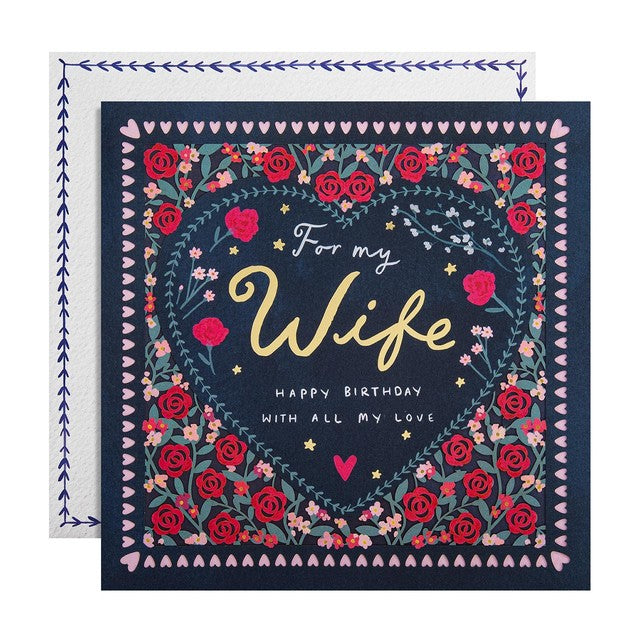 M&S wife heart birthday card 19.8cm x 19.85cm, imported from the UK
