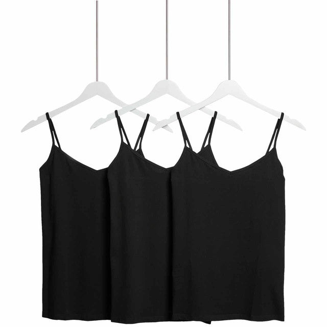 M&S women's cotton-rich strappy vests black 12, imported from the UK