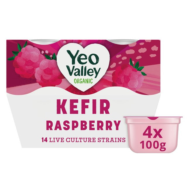 Yeo Valley organic raspberry kefir yogurt 4 x 100g (British brand)