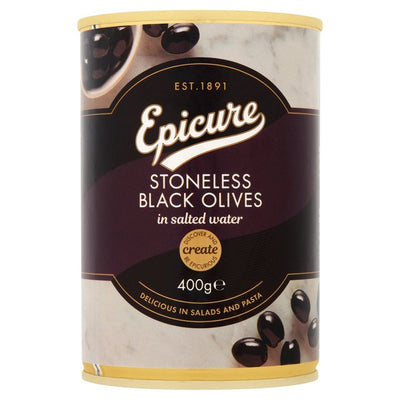 Epicure Stoneless Black Olives Canned Olives 400g
