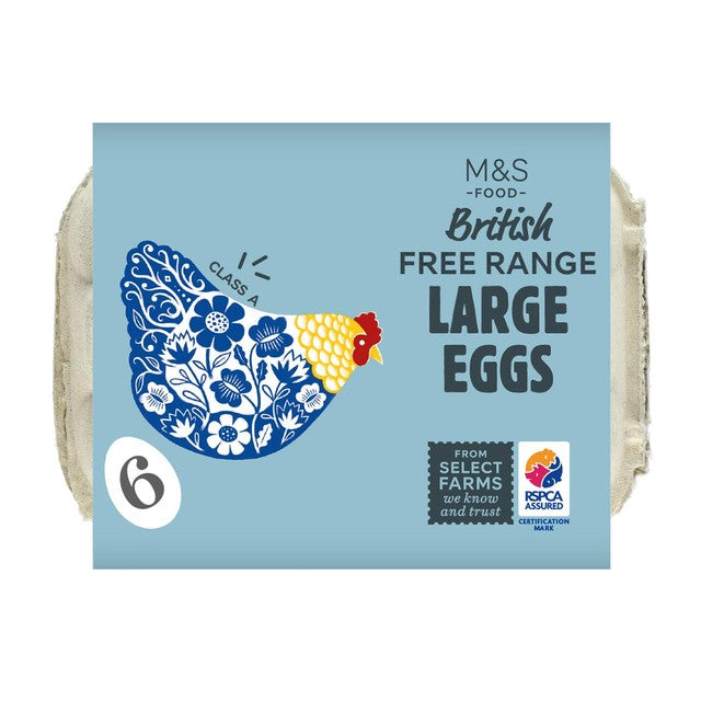 M&S Large Free Range Eggs 6 Pack, imported from the UK