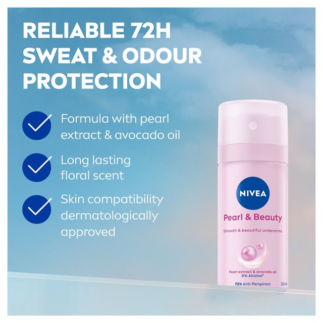 Nivea Pearl & Beauty anti-perspirant deodorant spray 35ml, imported from the UK