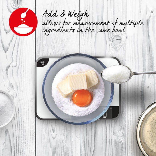 Salter Super Clear White Glass digital kitchen scale 5kg (British brand)