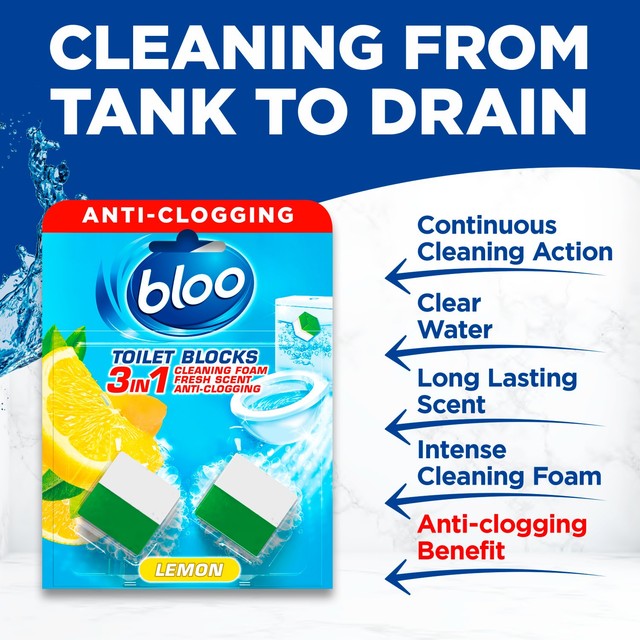 Bloo lemon toilet cistern cleaner blocks 2 x 50g - British product