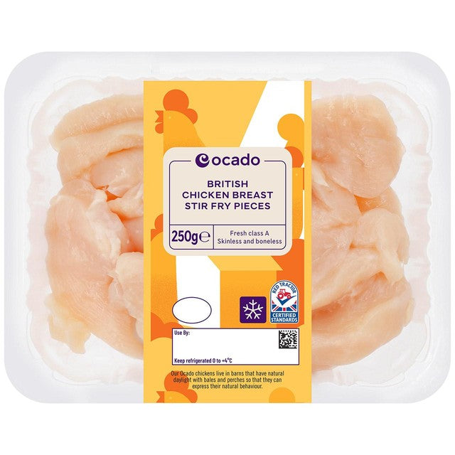 Ocado chicken stir fry pieces 250g, imported from the UK