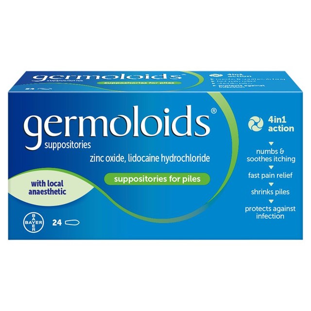 Germoloids Triple Action Haemorrhoids & Piles Suppositories 24 suppositories, UK version