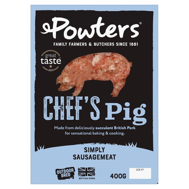 Powter's British Outdoor Bred Pork Sausagemeat 400g, imported from the UK