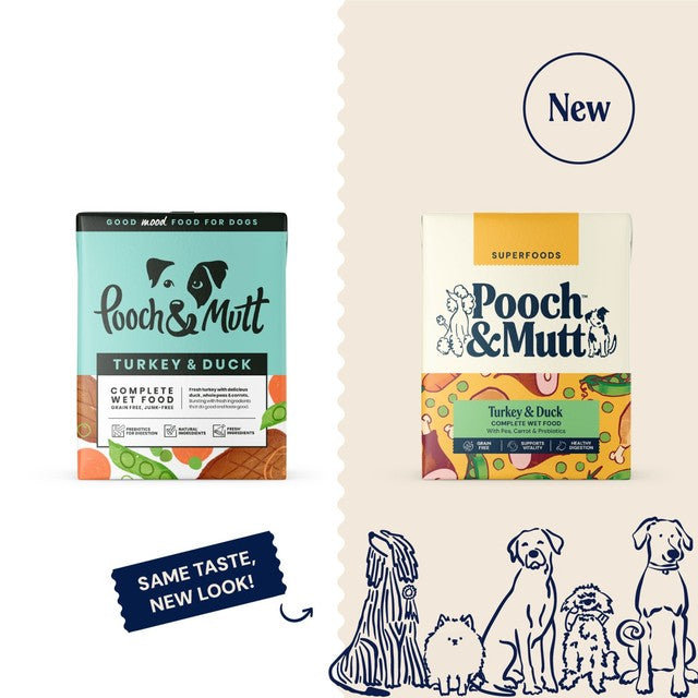 Pooch & Mutt Turkey & Duck wet dog food 375g, imported from the UK